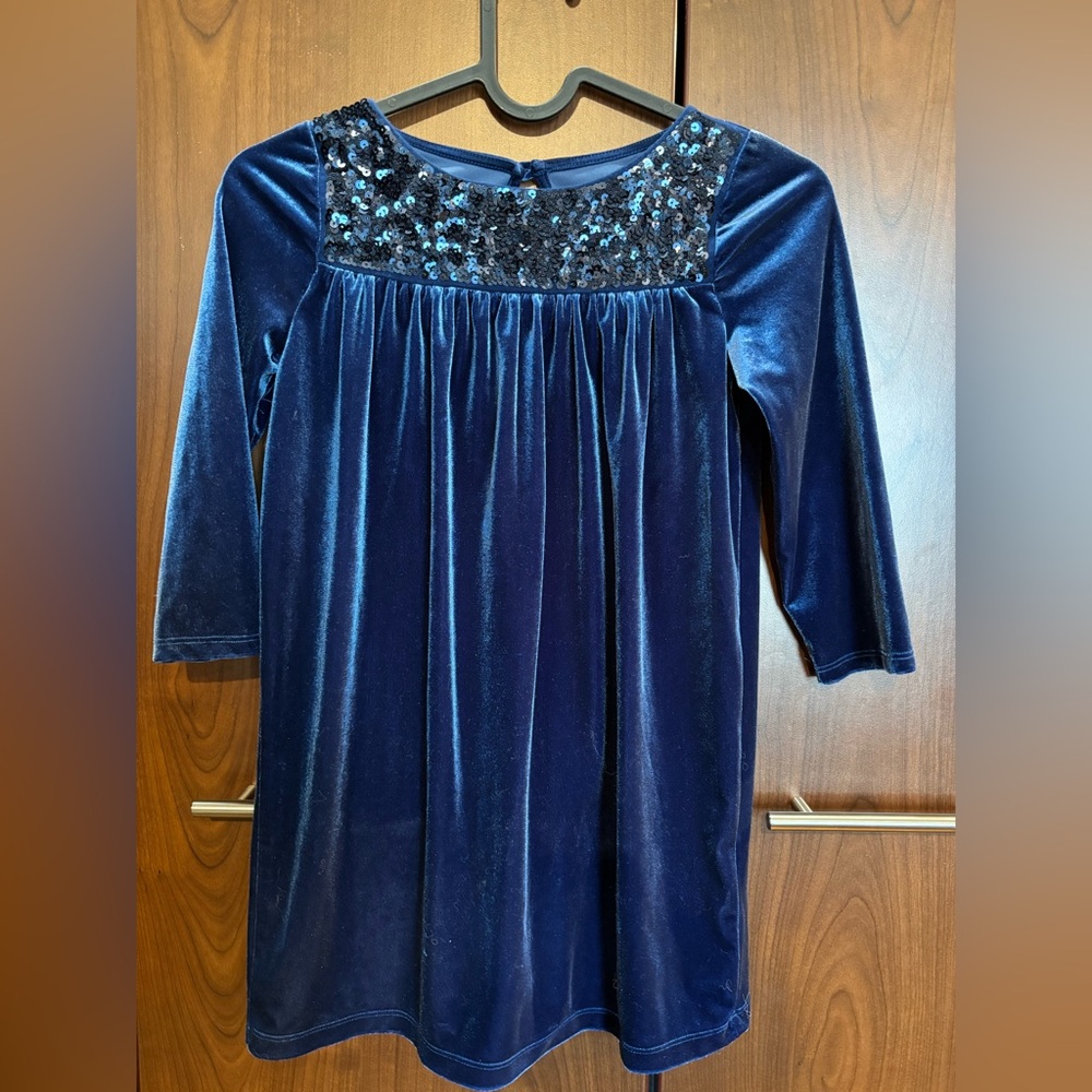 Sequin blue velour girls tunic dress. Size small, 7-8 Lands End